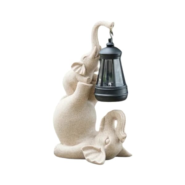 Elefant Skulptur, Sollampe, Udendørs Dekor,Beige