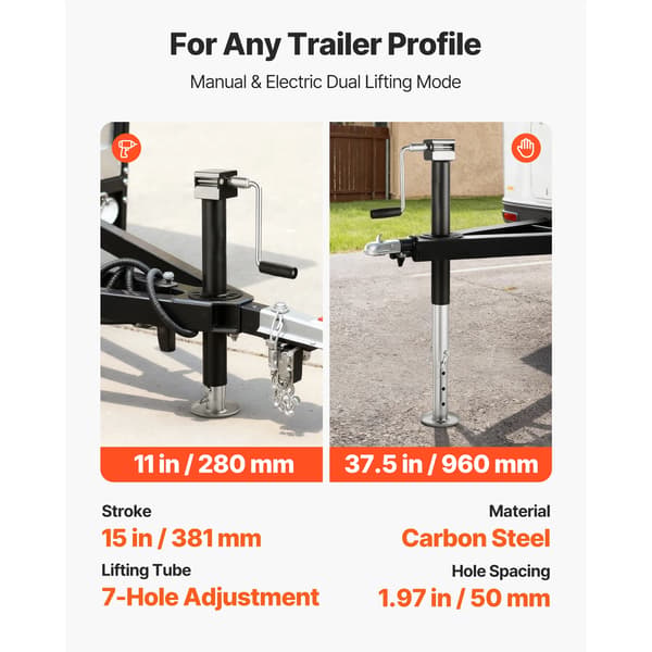 Trailer Jack, 5000 lbs belastningsevne, manuel højdejustering,5000lbs
