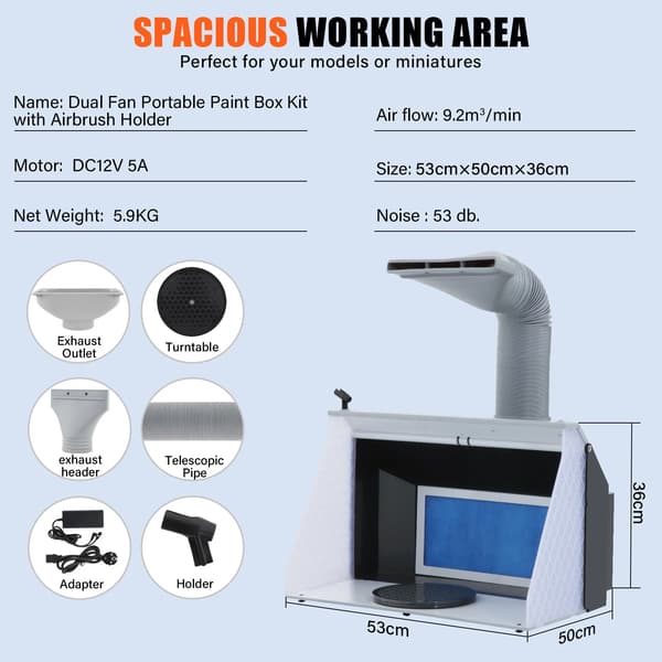 Malekabine, Dobbelt Hastighed Justerbar, Integreret LED Belysning,9.2m ³-variable hastighed