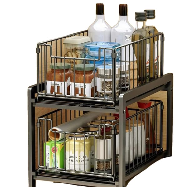 Under Sink Organizer, 2-lags Design, Utrækkelige Skuffer,sort