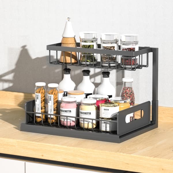 Under Sink Organizer, Skydedrawer, Pladsbesparende Design,2-niveau, sort
