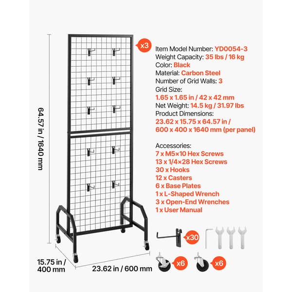 Vægpanel Display Rack, Holdbart Stål, Bærbart Design,60-70 tommer 3 pakker