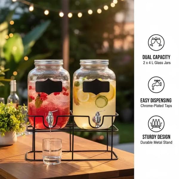 Glas Drikke Dispenser, 4L Kapacitet, Robust Stativ,Gennemsigtig
