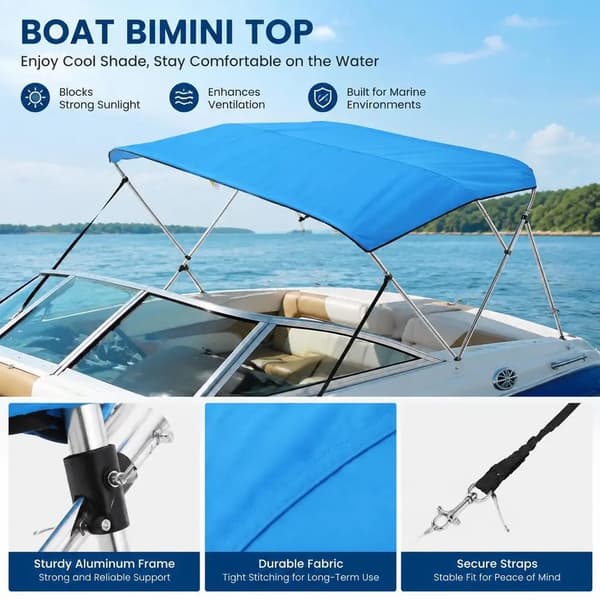 Bimini Båtkapell, 600D Polyester, 216 cm x 229 cm, Aluminiumram, Vindresistent, UV-skydd
