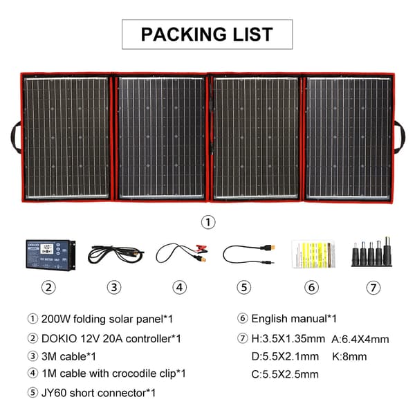 Solpanel, Bärbar, Fällbar,200w