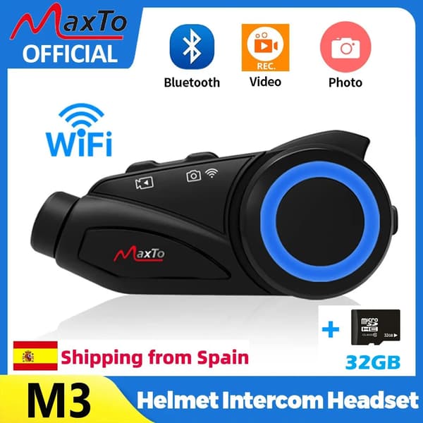Motorcykelhjelm Headset, Bluetooth Intercom, Videokamera,Tilføj 32GB TF-kort