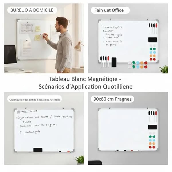 Magnetisk Whiteboard, Robust Aluminiumramme, Inkluderer Tilbehør,1