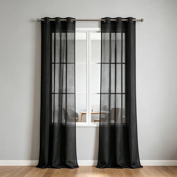 Gennemsigtige Polyester Gardiner, Minimalistisk Design, Antirust Øjer,sort