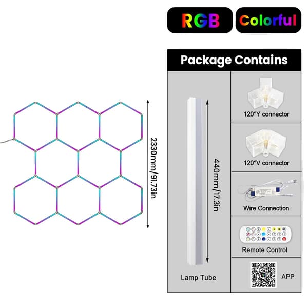 LED-lampa, hexagonal design, Bluetooth-kontroll,8-Hål