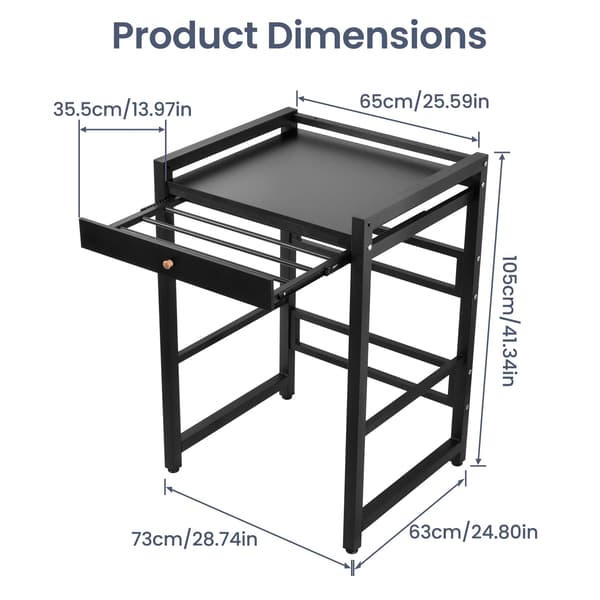 Vaskemaskine Tørretumbler Stabel Rack, Robust Design, Pladsbesparende Løsning,sort
