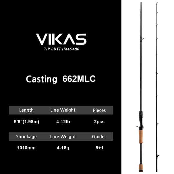 Bassefiskestang, Fuji Guide, Ergonomisk Design,VIKAS-662MLC