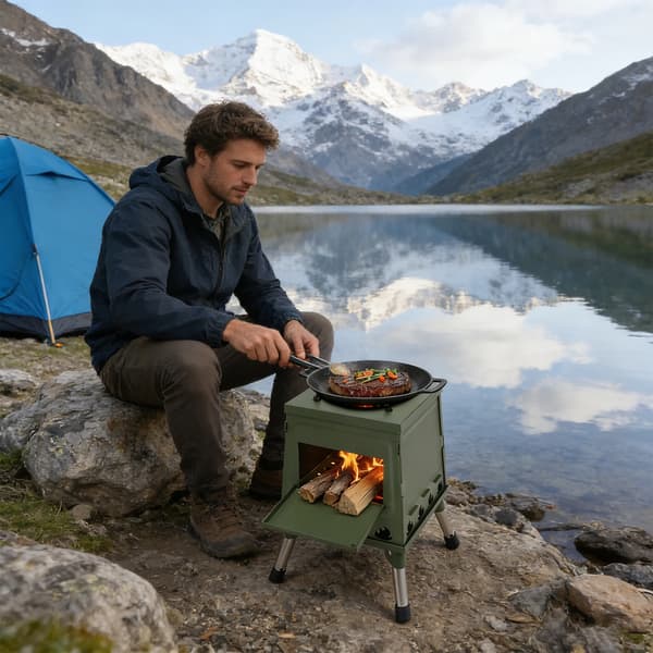Træbrændende Campingkomfur, Bærbart Design, Multifunktionelle Egenskaber,Grøn
