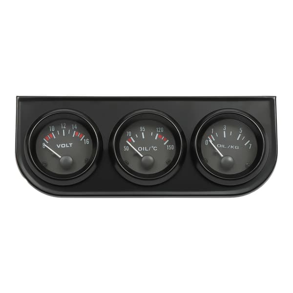 Bilmålerkit, 3-i-1 Voltmeter, Olietemperatur- og Trykmåler,sort