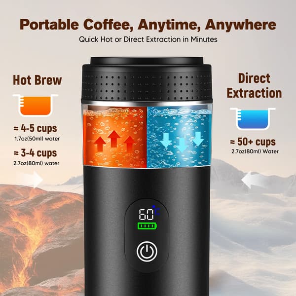 Mini Kaffemaskine, Bærbar Design, USB-C Drevet,sort