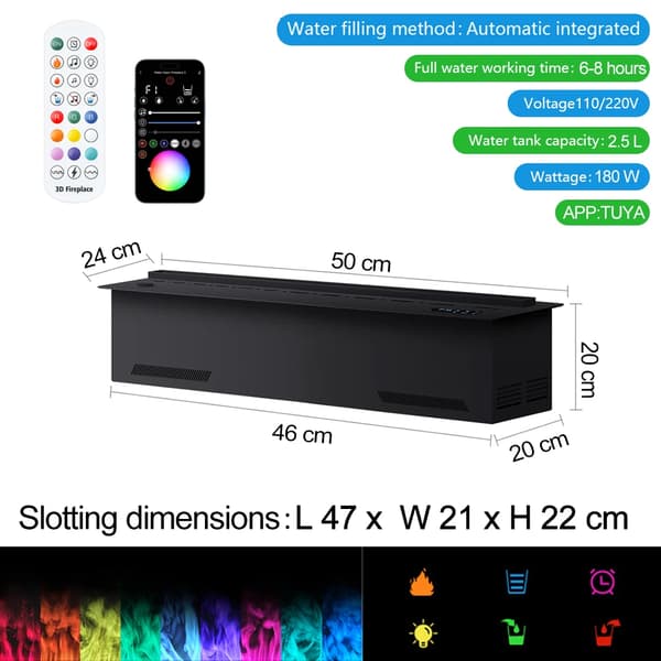 Eldstad, LED-låg effekt, inomhusbruk,APP Vindskydd-a, 500mm 19.68in-a