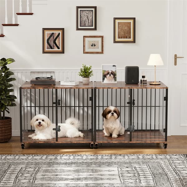 Hundebur, Dobbelt Døre, Bærbar Design,Sort