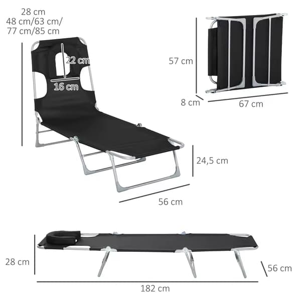 Solstol, Justerbart Ryggstöd, Vikbar Design, PVC