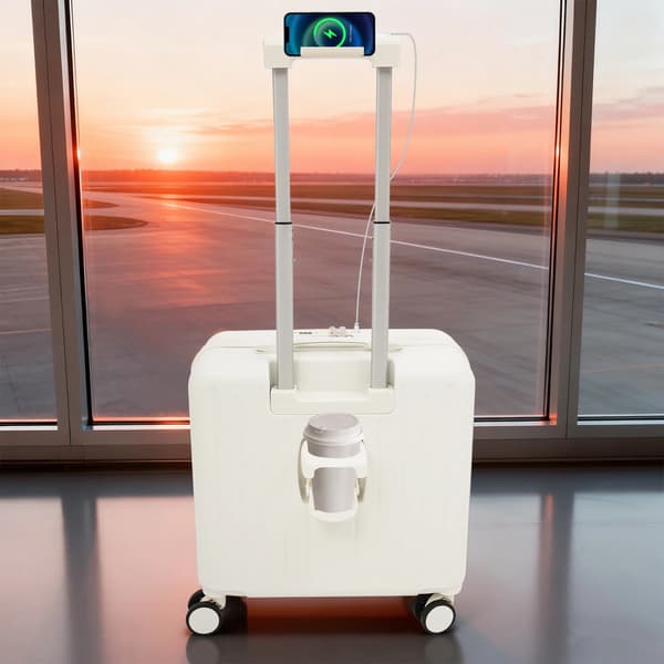 Håndbagage, holdbart ABS-materiale, USB-opladningsport,HVID