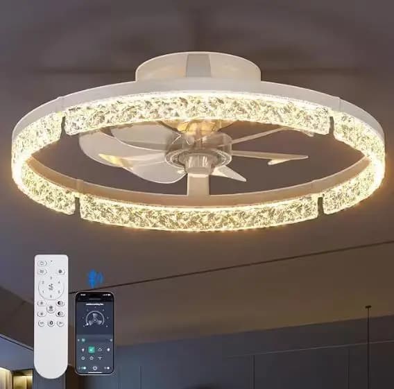 Loftventilator, Dæmpbar LED-lys, Fjernbetjening,HVID