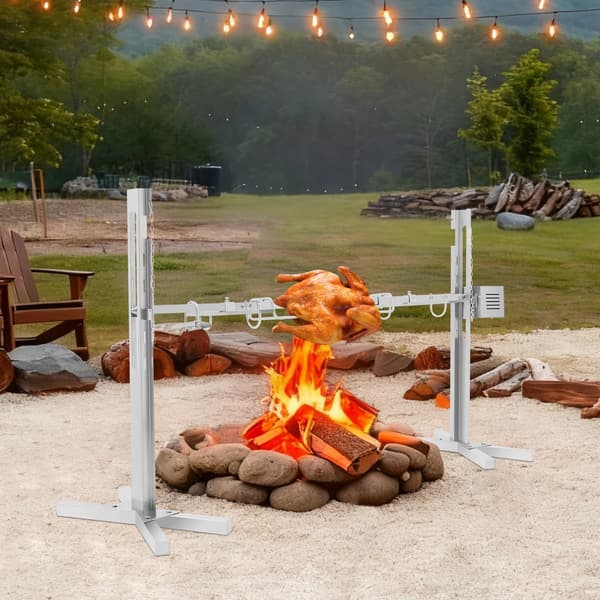 Elektrisk Grill Rack, Justerbar Højde, 360° Rotation,Sølv