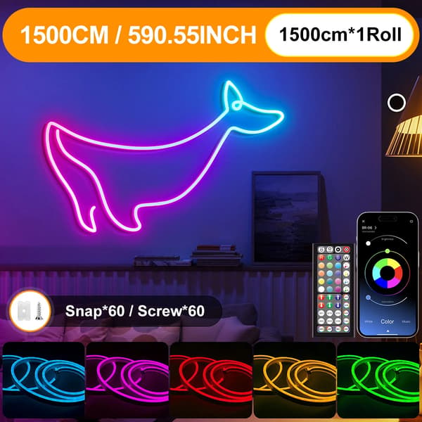LED Neon Rörlampor, Smart Kontroll, Musik Synkroniseringsfunktion,15m