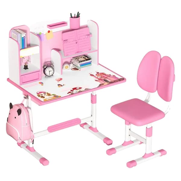 Børns Studie Skrivebordsstol Sæt, Højdejusterbar, Ergonomisk Design,Pink
