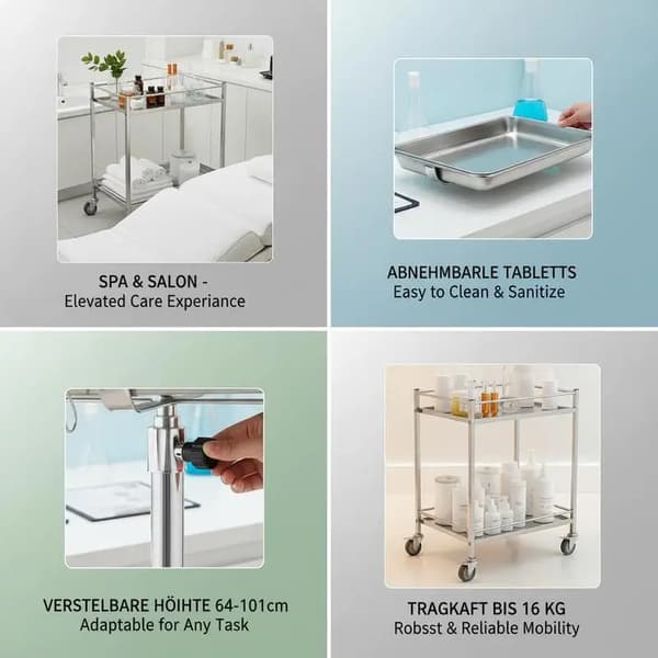 Laboratorievogn, Rustfrit Stål, Justerbar Højde,Sølv