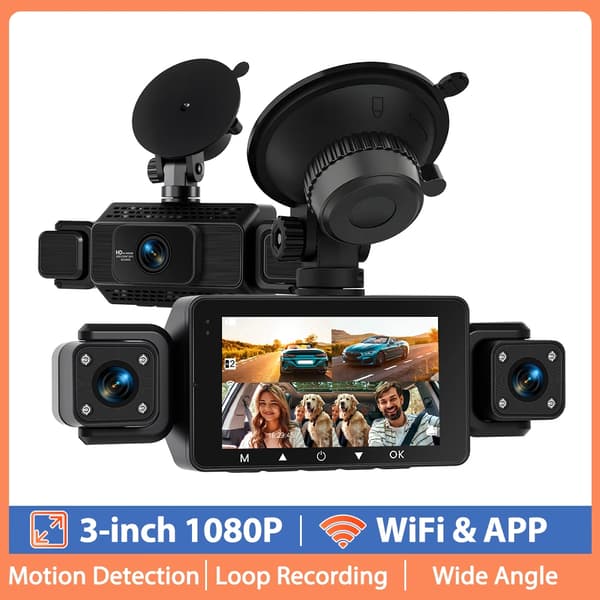 Bil Dash Cam, 1080P Opløsning, 4 Linser,3 tommer Car DVR