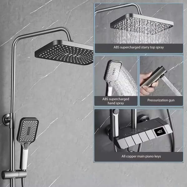 Duschsystem, LED digital temperaturvisning, fyra vattenlägen,Grå