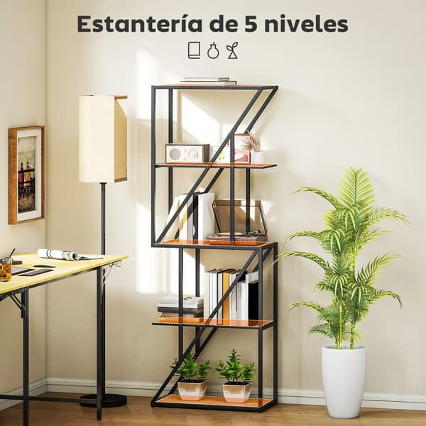 Bogreol, Industriel Stil, Robust Metalramme,Brun