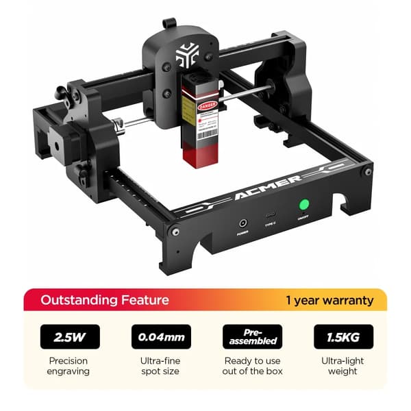 Lasergravyr, Hög Precision, Användarvänlig Design,Mini 2.5W, EU PLUG-a