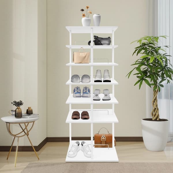 Sko Rack, 6-Lags Organizer, 360° Rotérbar,Hvid