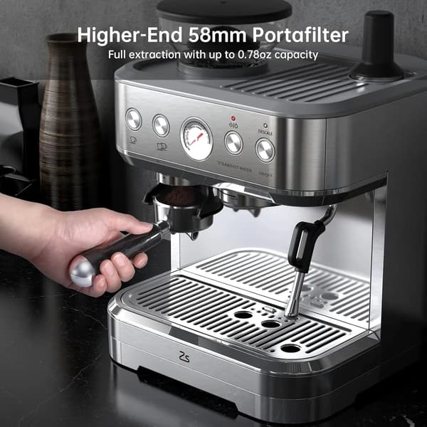 Espressomaskin, integrerad kvarn, PID-temperaturkontroll,Silver