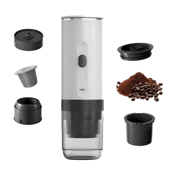 Bärbar Kaffemaskin, Trådlös Drift, 20 Bar Tryck,VIT