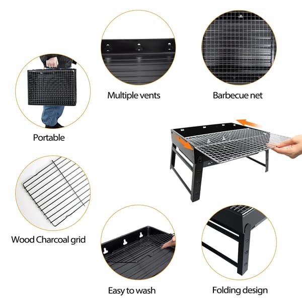 BBQ Grill, Fällbar Design, Bärbar och Kompakt,svart