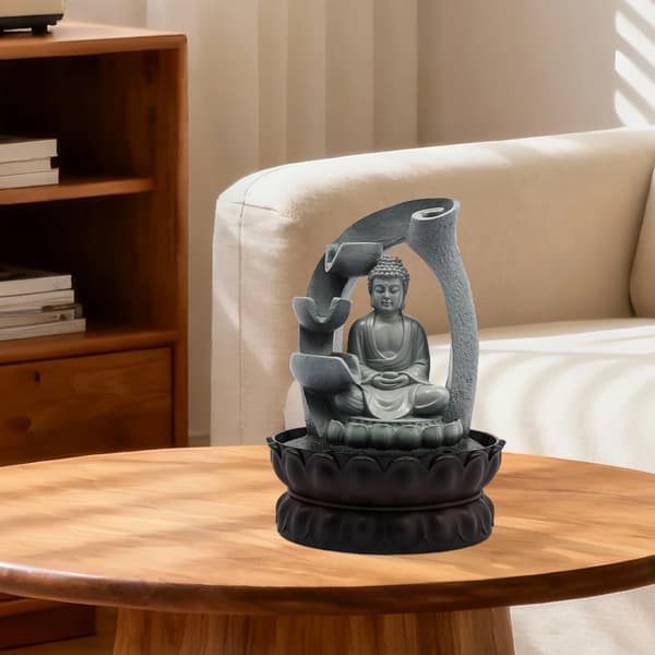 Bordfontän, Buddha-design, LED-belysning,Grå
