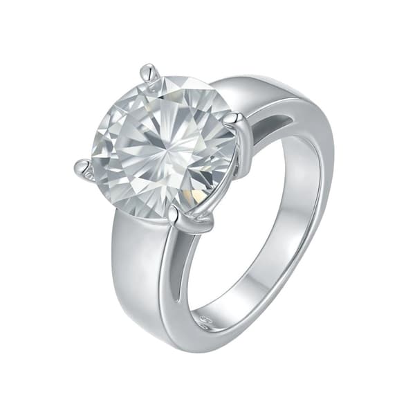 Moissanite Ring, 925 Sterling Silver, Klassisk Klämsättning,12, S925 Sterling Silver-e, VIT-e