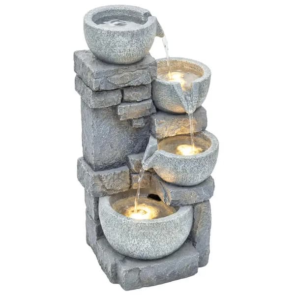 Havefontæne, Kaskadedesign, LED-belysning,T1003-01-17654