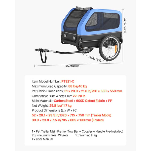 Hundecykeltrailer, Nem montering, Vejrbeskyttelse,88lbs