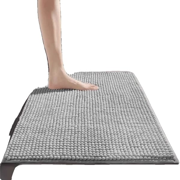 Badmatta, Mjuk Chenille, Halkfri Design,Ljusgrå