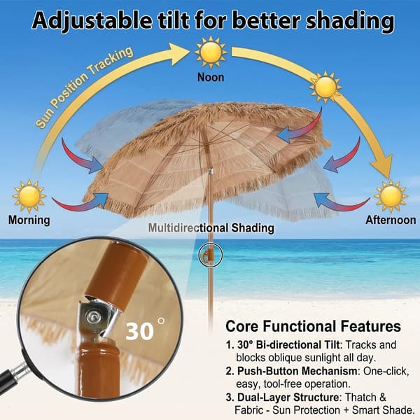 Strandparasol, UPF 30 Solbeskyttelse, Justerbar Tilt,Khaki