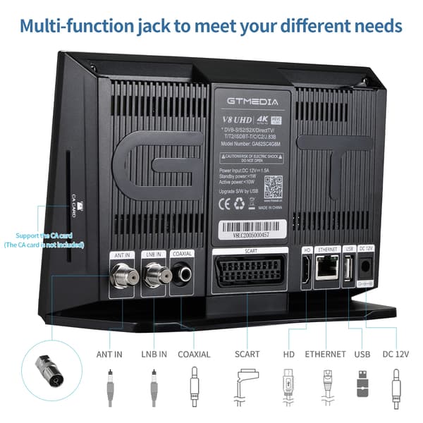 Satellitdecoder, 4K Ultra HD, Inbyggt WiFi,EU-plugg, GTMEDIA V8 UHD