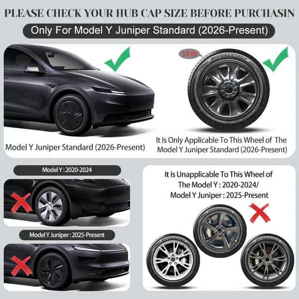 Hjulkapsler, Holdbart Plastik, Bil-specifik Pasform,Til Tesla Standard, Model Y Juniper 18in, Matte Sort