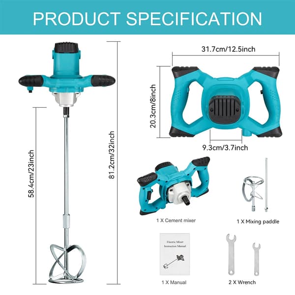 Bærbar Paddle Mixer, 6 Hastighedsindstillinger, Ergonomisk Design,EU
