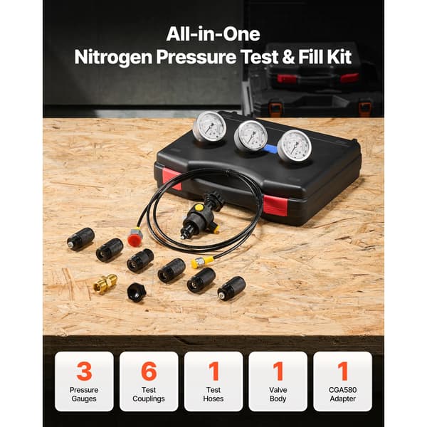 Nitrogenakkumulator Opladningssæt, Tryktestsystem, Tre Trykmålere,5 Gauge