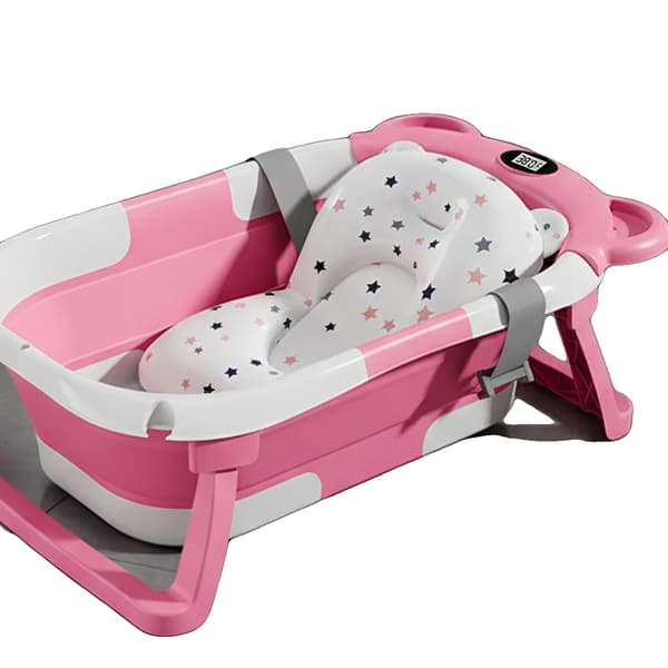 Babybadekar, Foldbart, Integreret Termometer,Pink