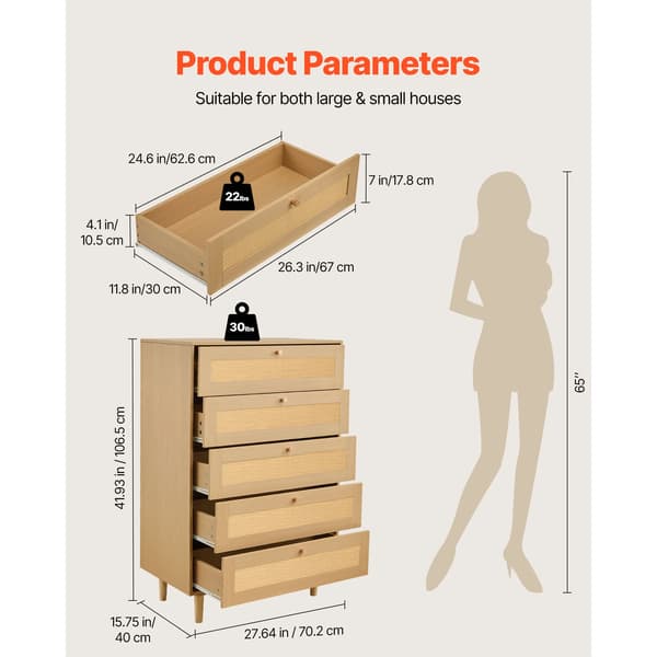 Rattan Kommode, God Plads til Opbevaring, Elegant Design,47tommer