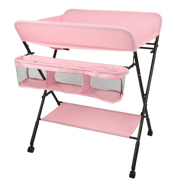 Babyskiftemøbel, Foldbart Design, Stort Opbevaringsrum,Pink