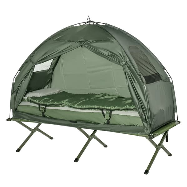 Trekkingtält, campingkåta set, sovsäck ingår,armégrön