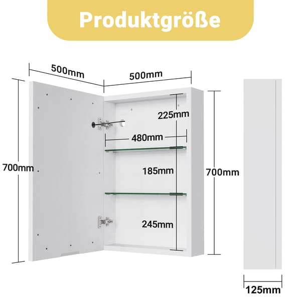 Badrumsskåp, Touchsensor LED-belysning, Justerbar ljusstyrka,Enkel dörr